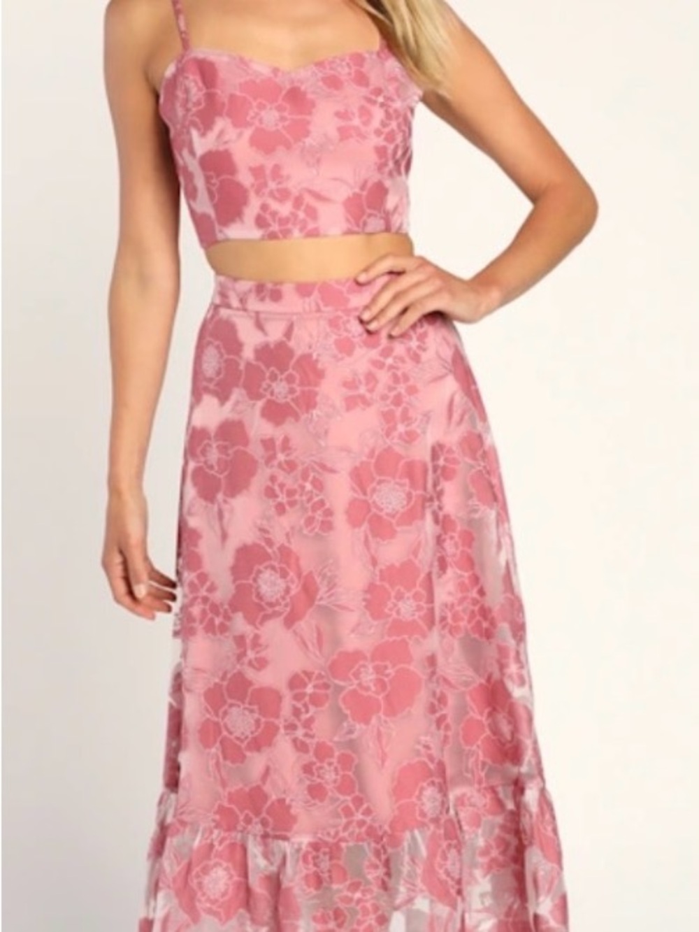Lulu's Mauve Pink Burnout Floral Two-Piece Dress Set - Picture 2 of 6